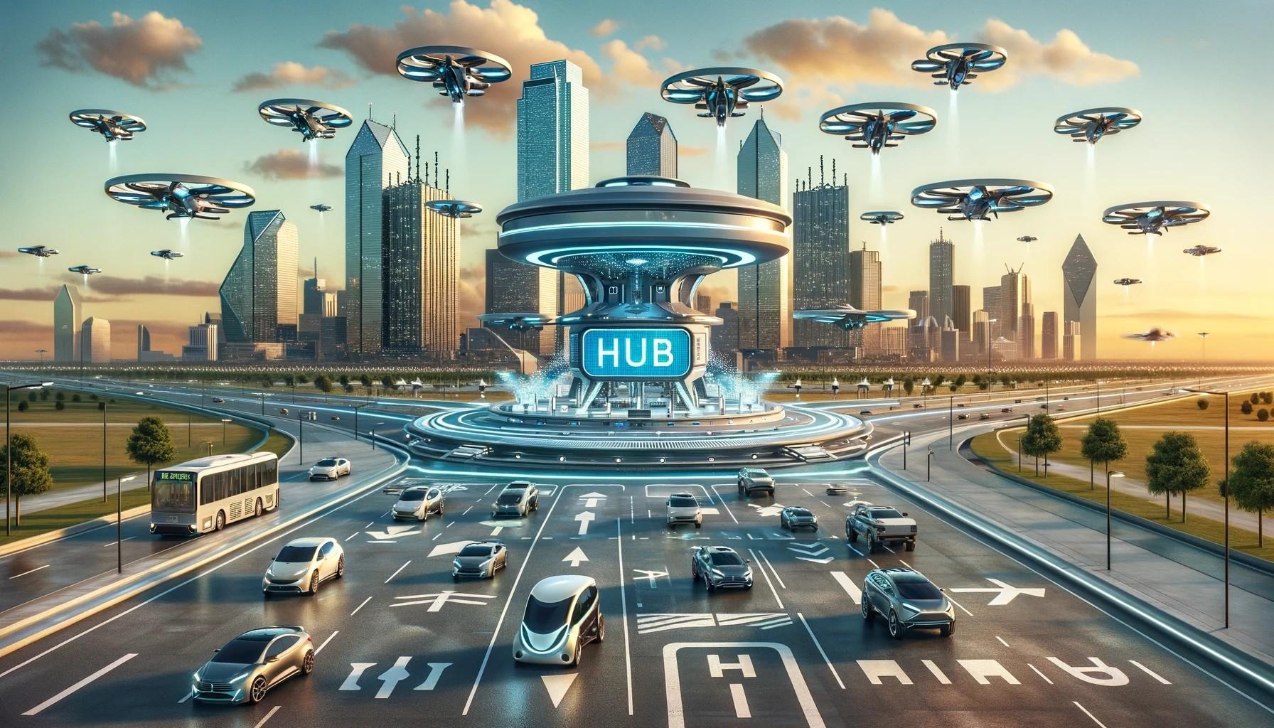Concept rendering of an adaptive-reuse mobility hub in downtown Fort Worth