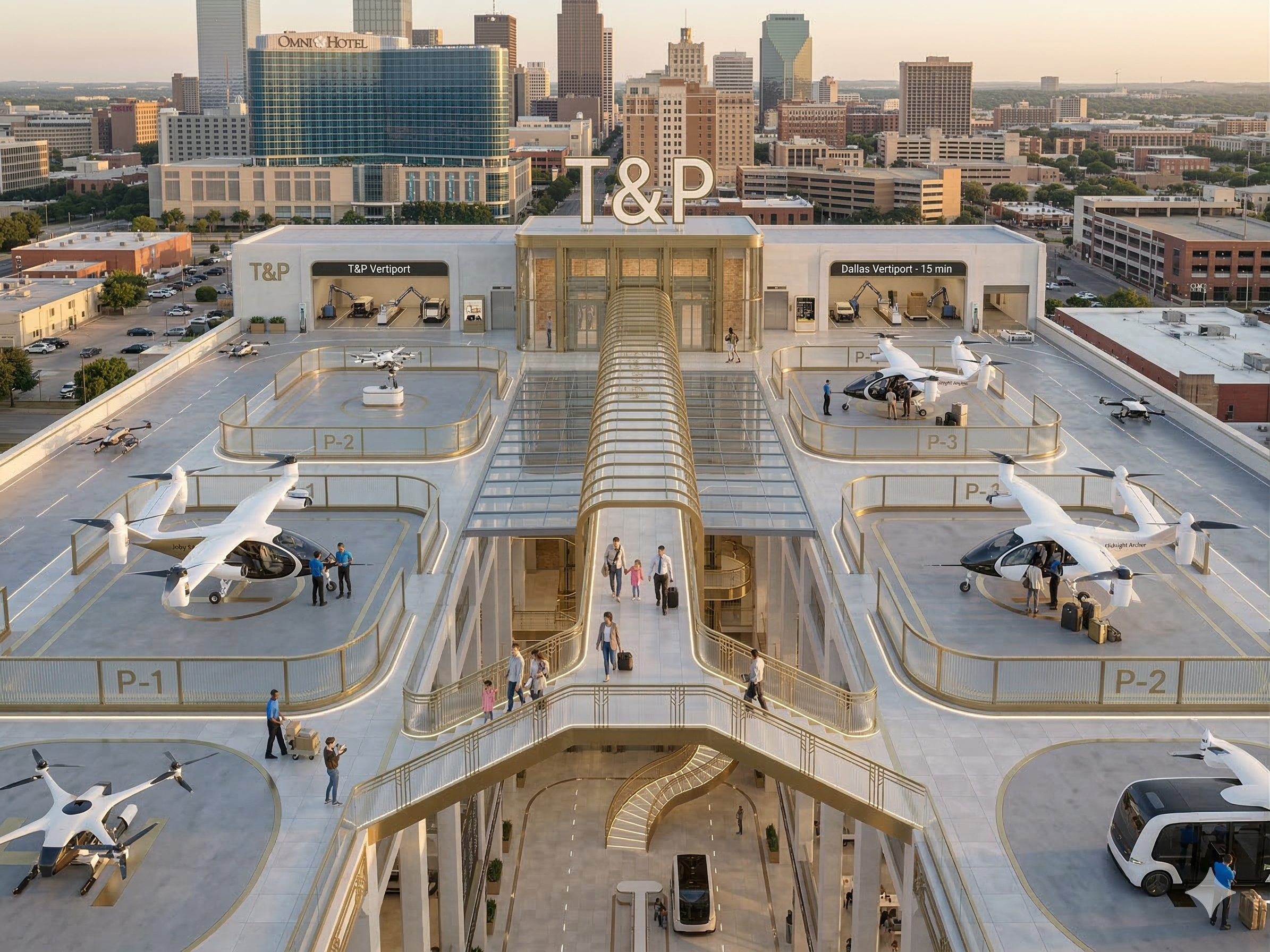 Rooftop vertiport pad supporting VTOL arrivals and departures